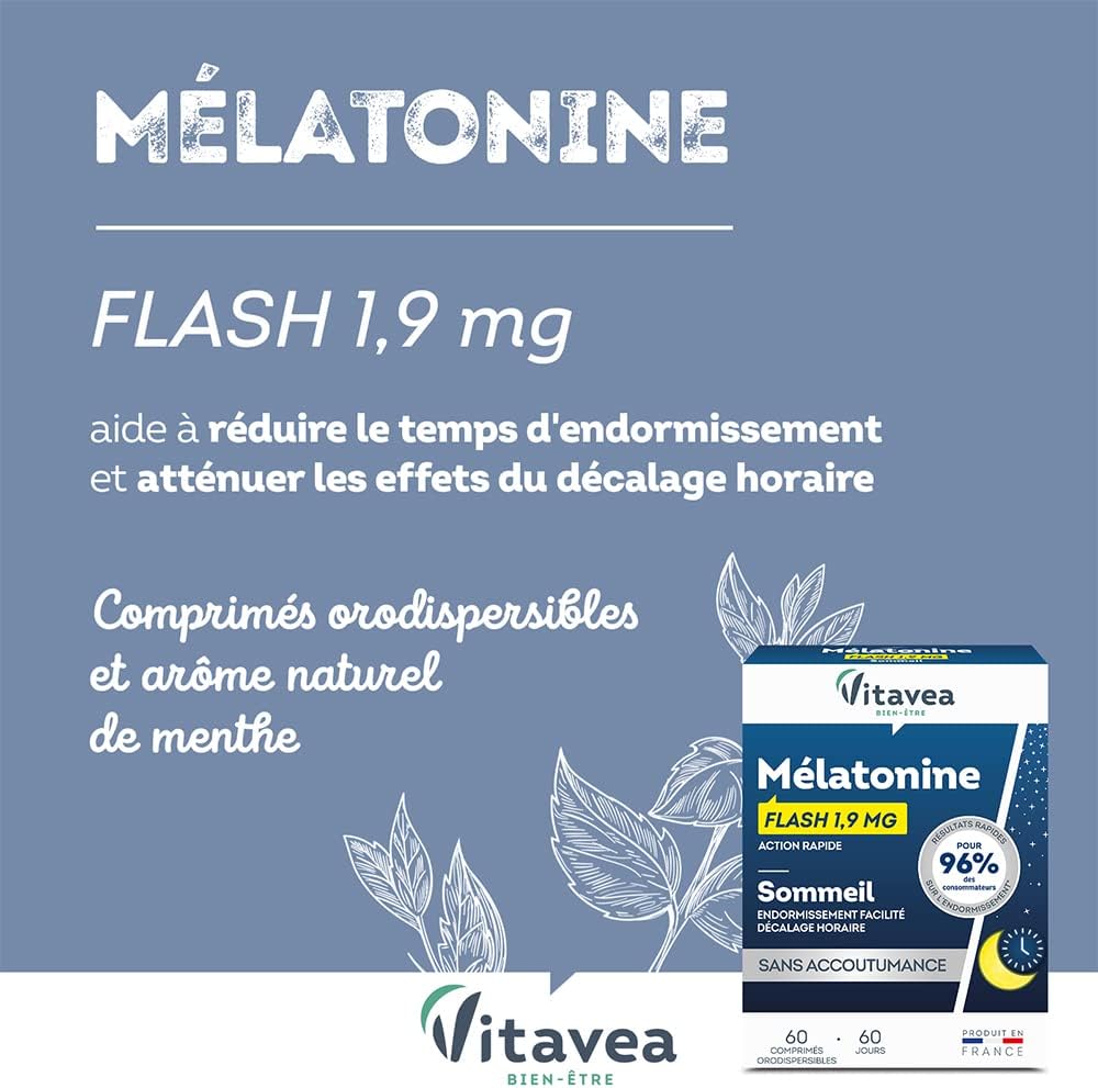 Vitavea Melatonin 1.9 mg - High Dosed - Adult Sleep Supplement - Sleep - Jet Lag - 60 Tablets - Cure 2 Months - Made in France - Image 3