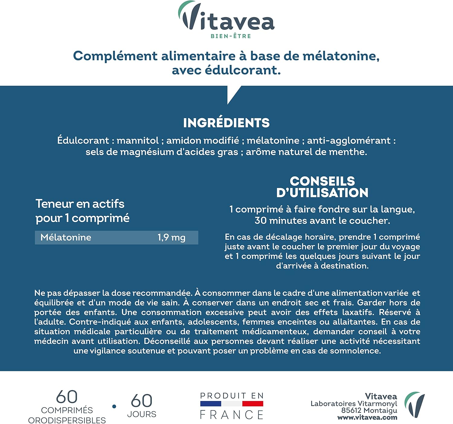 Vitavea Melatonin 1.9 mg - High Dosed - Adult Sleep Supplement - Sleep - Jet Lag - 60 Tablets - Cure 2 Months - Made in France - Image 10