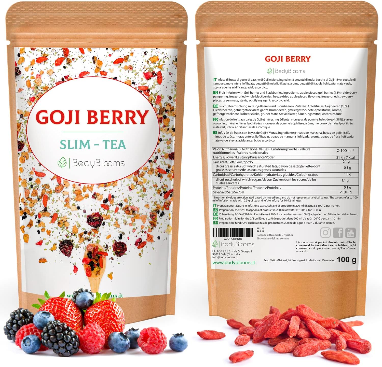 Bodyblooms Natural herbal tea with blackberry pieces and goji berries. Delicious tea and flavored infusions. Loose tea 100 g. Gojiberry tea - the detox infusion slimming slim - Image 7