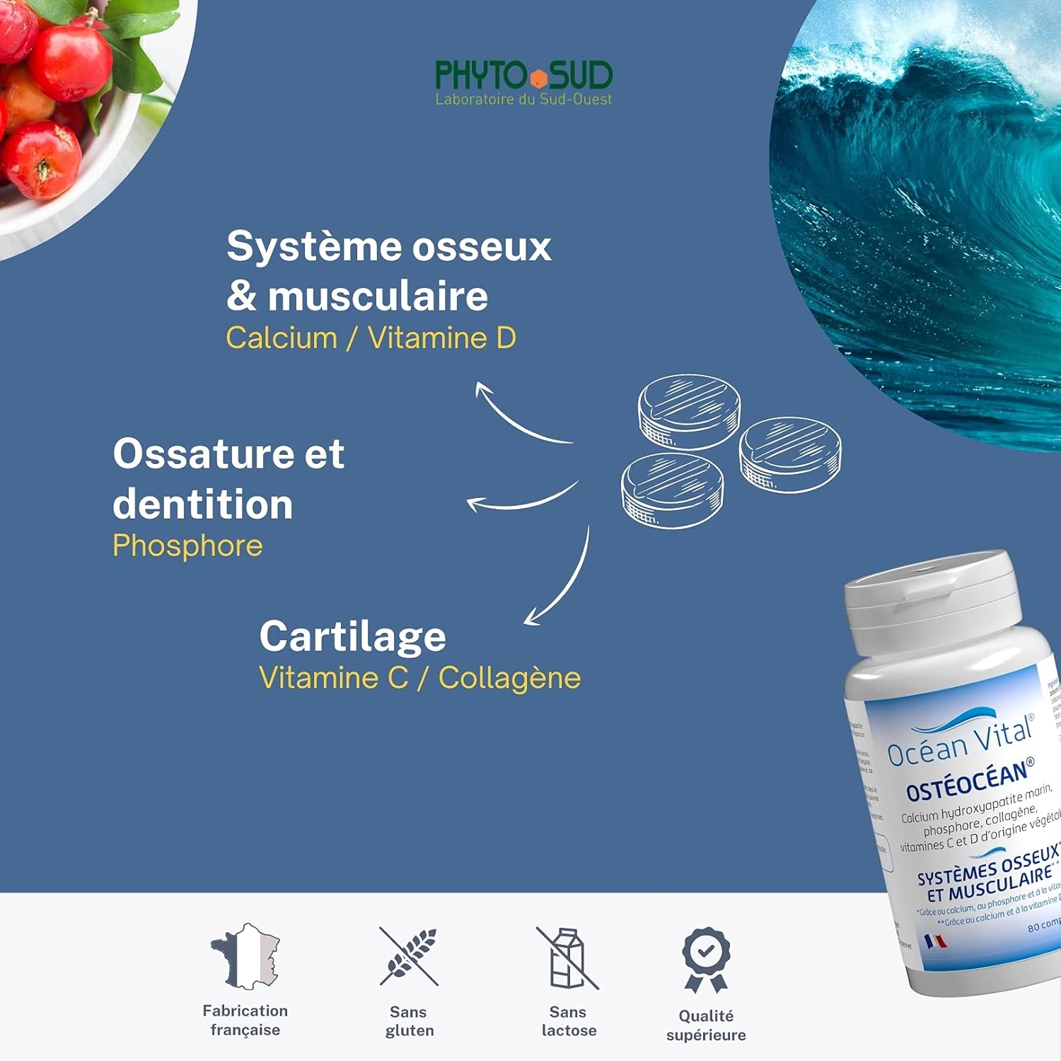 Phyto Sud Ostéocéan - Marine Collagen 600 mg, Calcium, Vitamin D and Vitamin C - Joint Dietary Supplement for Bone & Muscular Systems - 80 Tablets - Made in France - Image 4