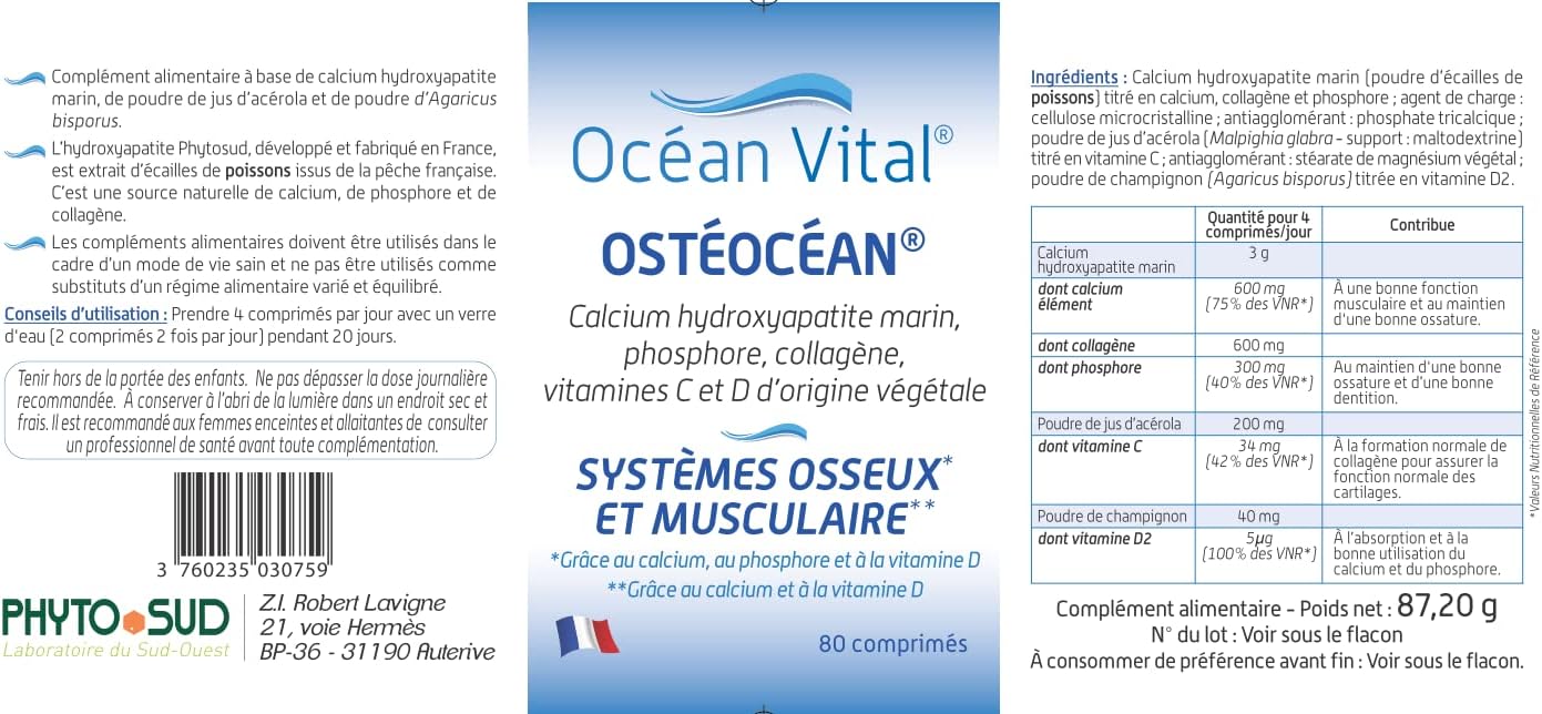Phyto Sud Ostéocéan - Marine Collagen 600 mg, Calcium, Vitamin D and Vitamin C - Joint Dietary Supplement for Bone & Muscular Systems - 80 Tablets - Made in France - Image 6