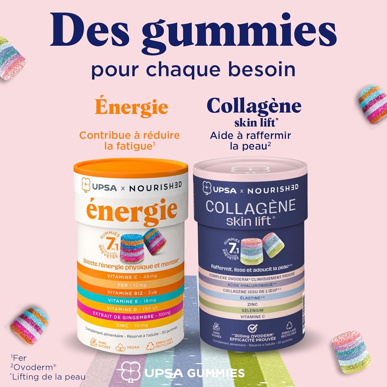 UPSA X NOURISHED - 7-in-1 Collagen Gummies - Food Supplement for Smooth & Firm Skin - Collagen, Hyaluronic Acid, Elastin - Sugar Free & Vegan - Fruity Flavour - 1 Month Cure - 30 Gummies - Image 7