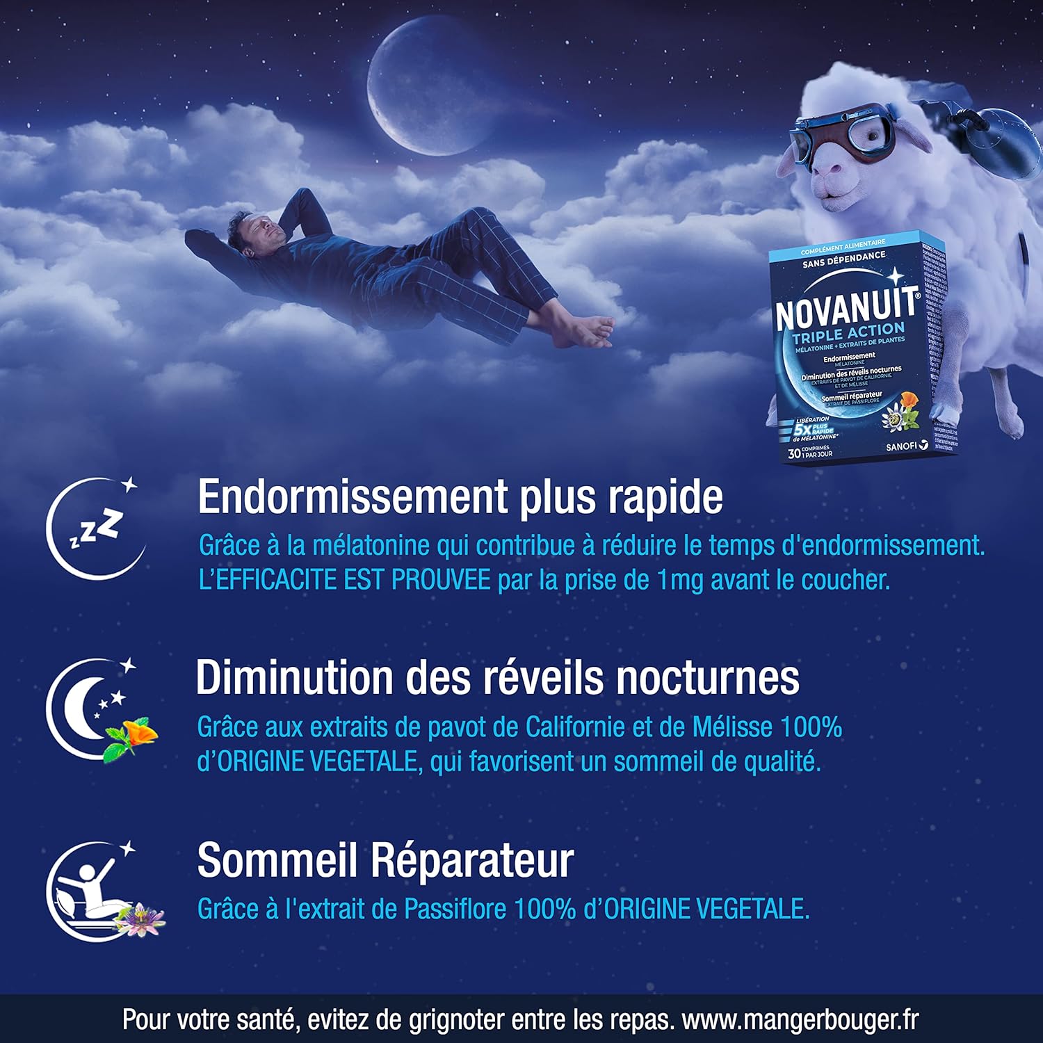 NOVANUIT TRIPLE ACTION Melatonin 1mg - Dietary Supplement - Sleeping - Night Awakens - Restorative Sleep - No Addiction or Addiction - 30 Tablets - Adult Only - Pack 2 - Image 4
