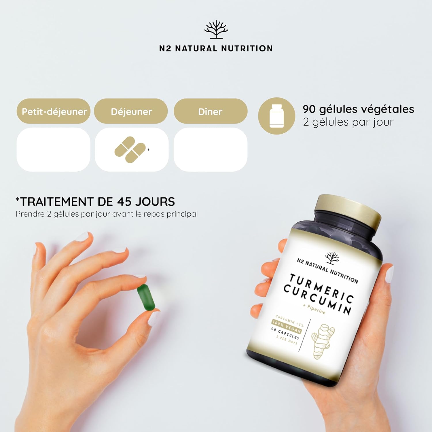 Turmeric Piperine EXTRA STRONG 95% Curcumin and Black Pepper. Optimal Absorption, Antioxidant | 90 Capsules -Vegan Certified-Made in the EU. N2 Natural Nutrition - Image 5