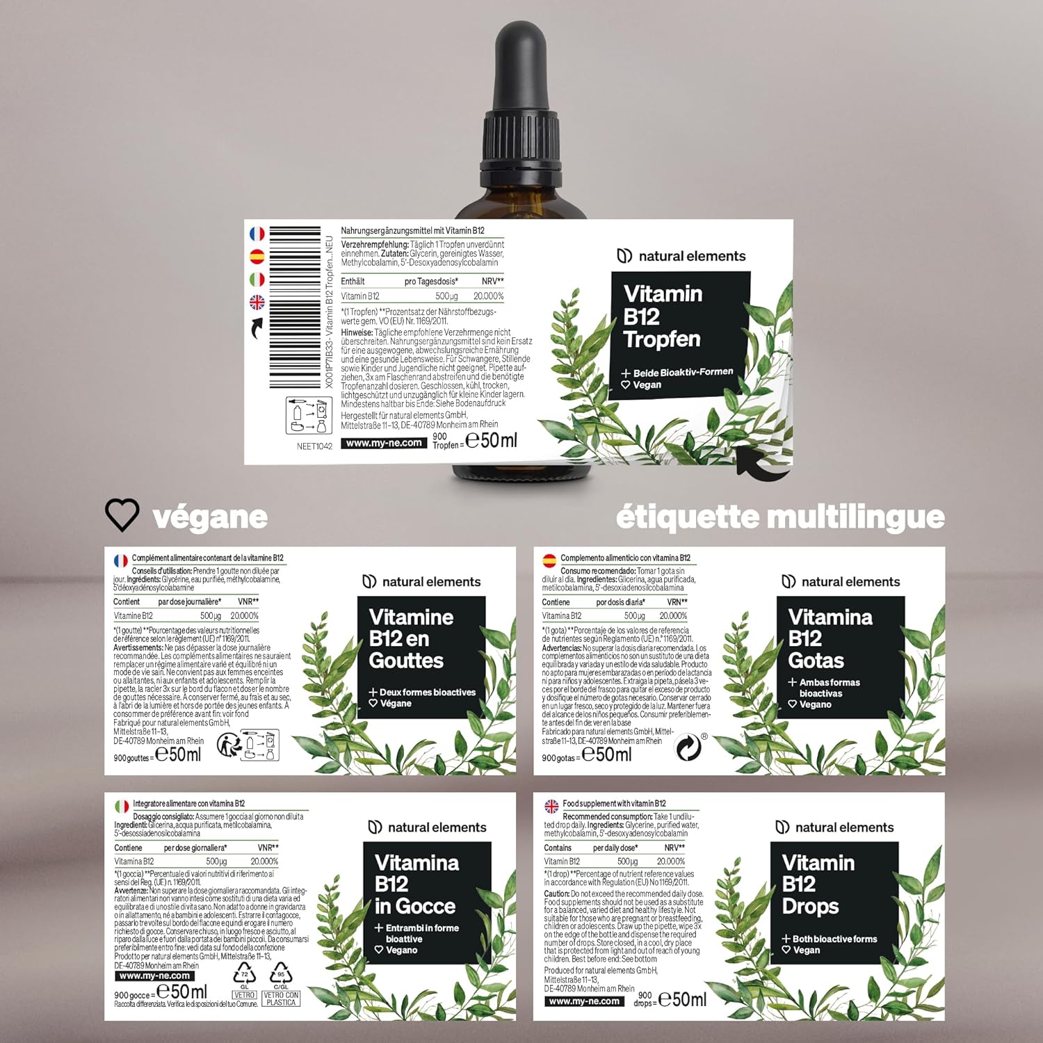 Vitamin B12 drops – 50 ml (900 drops) – vegan, alcohol free – 2 active forms (methylcobalamin and adenosylcobalamin) – carefully tested in the laboratory in Germany - Image 6