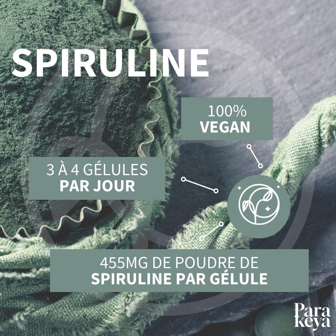 Spirulina Bio 455 mg - 180 capsules - Rich in proteins, vitamins, minerals and antioxidants - Dietary supplement - Image 3