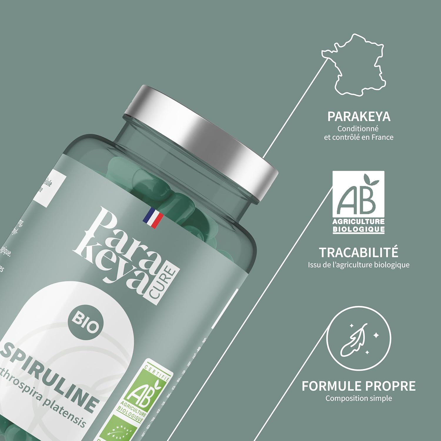 Spirulina Bio 455 mg - 180 capsules - Rich in proteins, vitamins, minerals and antioxidants - Dietary supplement - Image 5