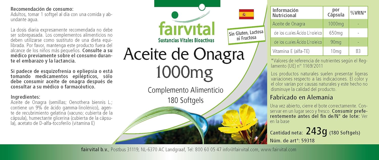 fairvital Evening Primrose Oil 1000mg, 180 soft capsules, omega-6 fatty acids, 65% linoleic acid and 9% gamma-linolenic acid, for 6 months, controlled and highly dosed quality - Image 5