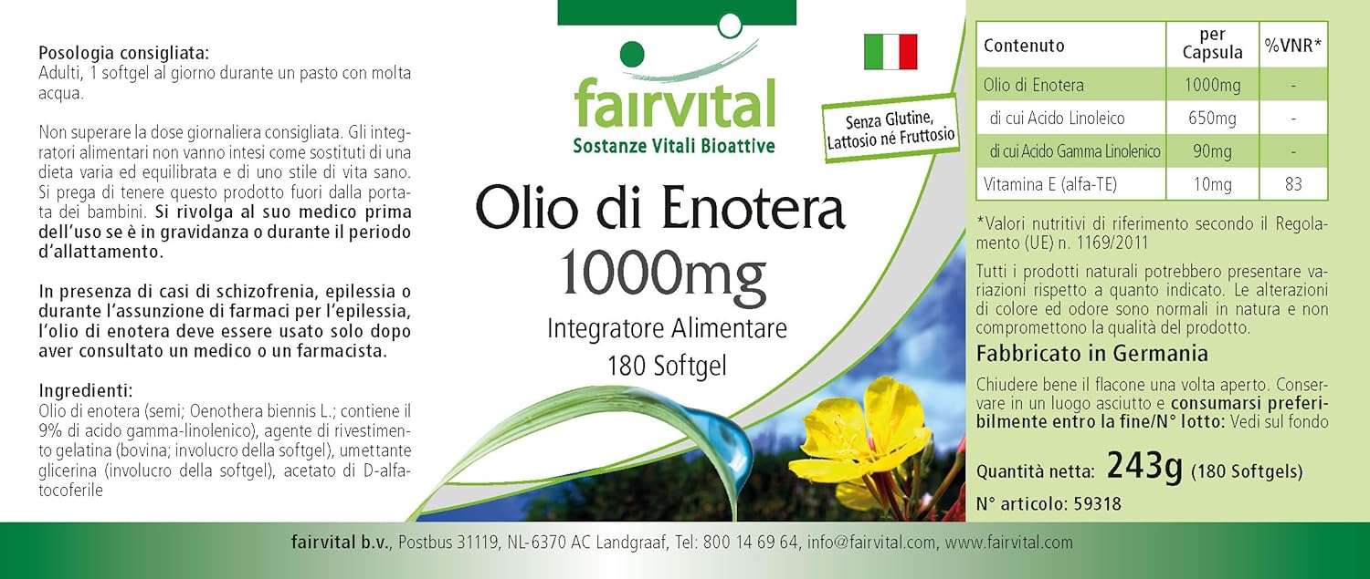 fairvital Evening Primrose Oil 1000mg, 180 soft capsules, omega-6 fatty acids, 65% linoleic acid and 9% gamma-linolenic acid, for 6 months, controlled and highly dosed quality - Image 6