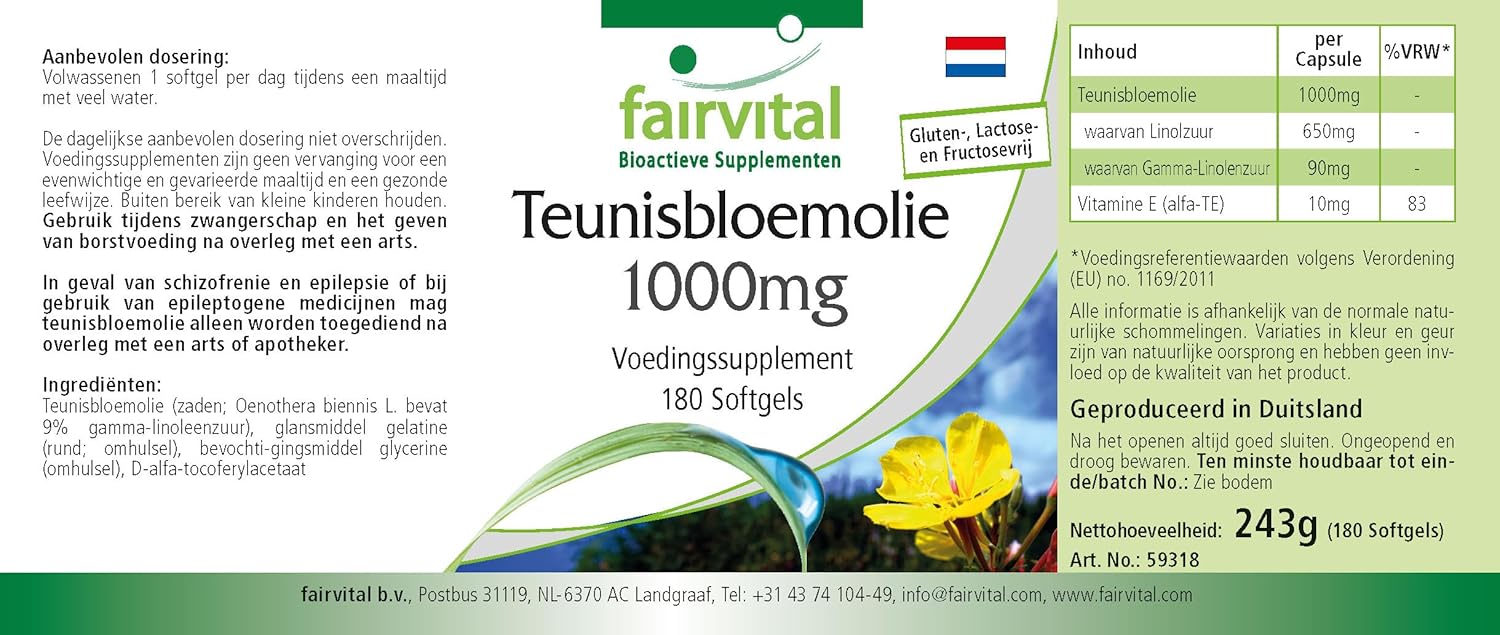 fairvital Evening Primrose Oil 1000mg, 180 soft capsules, omega-6 fatty acids, 65% linoleic acid and 9% gamma-linolenic acid, for 6 months, controlled and highly dosed quality - Image 7