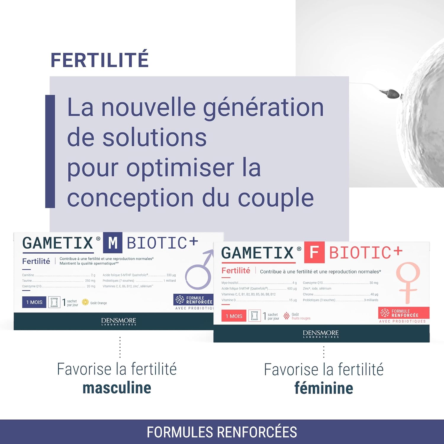 Densmore - GAMETIX M BIOTIC+ Formula with Probiotics - Male Fertility - Carnitine, Coenzyme Q10, Zinc, Vitamins - Men's Food Supplement - 30 Sachets - 1 Month - Made in France - Image 4