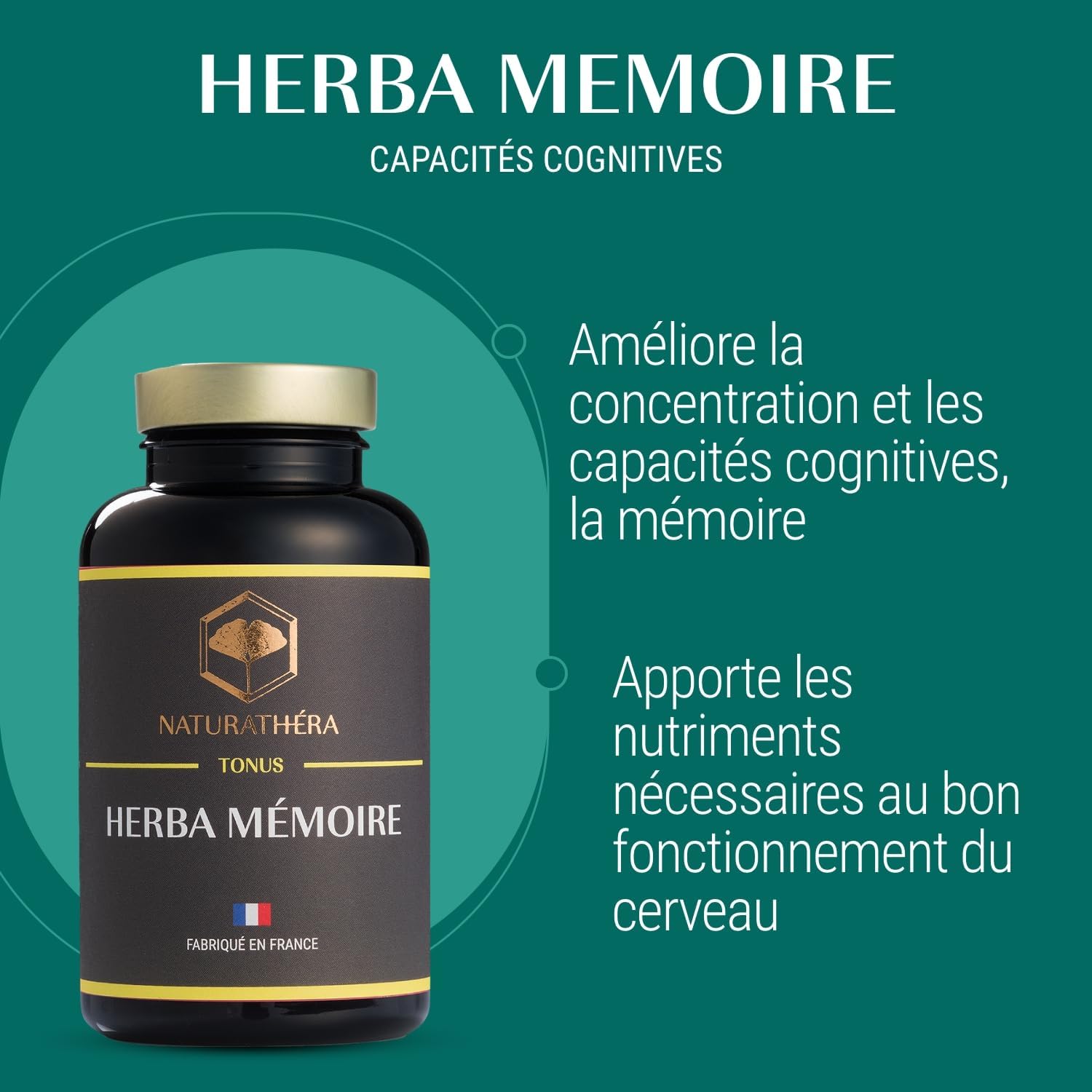 Herba MÉMOIRE - Brain Food Supplement - Memory, Concentration, Stress, Cognitive - Dry Extracts - 150 Capsules - Made in France - Vegan - No GMO Allergen Additives - Image 3