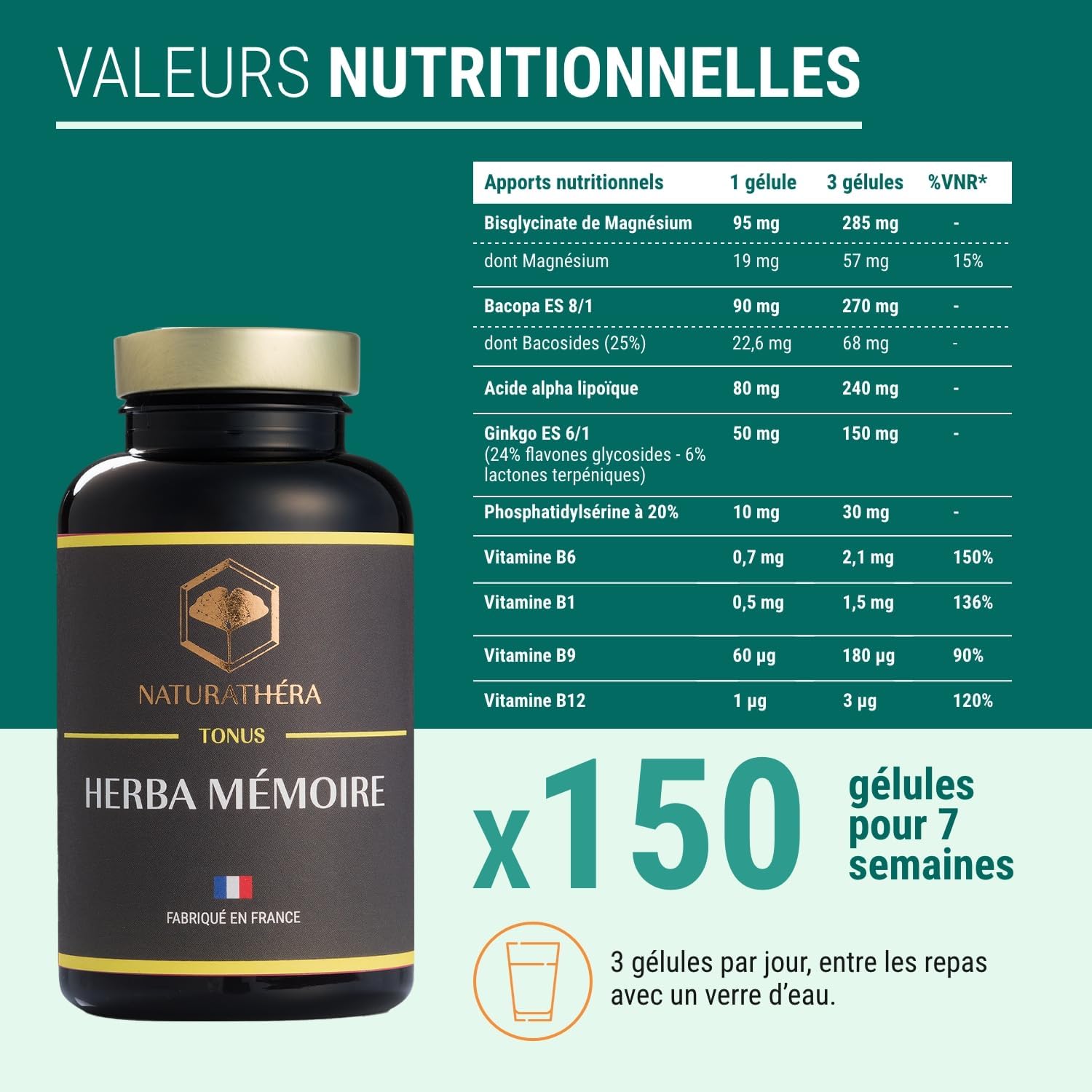Herba MÉMOIRE - Brain Food Supplement - Memory, Concentration, Stress, Cognitive - Dry Extracts - 150 Capsules - Made in France - Vegan - No GMO Allergen Additives - Image 6