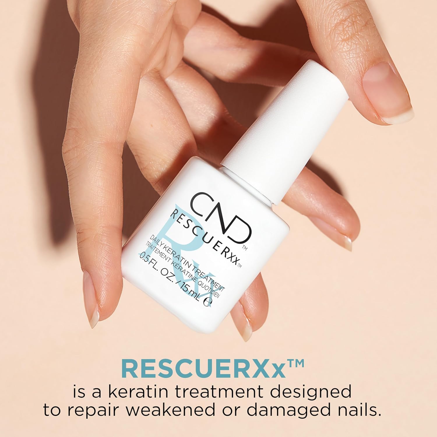 CND RescueRxx Daily Keratin Treatment, Nourishes and Repairs Damaged Nails, with Jojoba and Almond Oil, Reduces Splitting, for Healthier Nails, 15 ml - Image 3