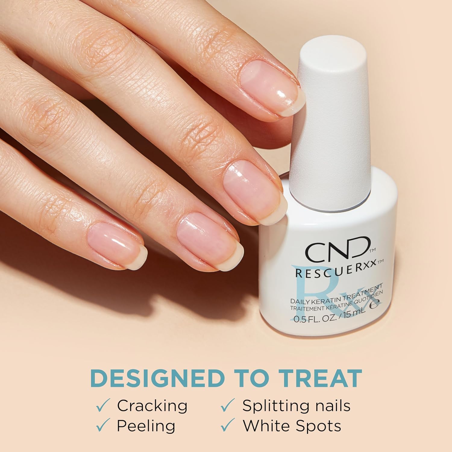 CND RescueRxx Daily Keratin Treatment, Nourishes and Repairs Damaged Nails, with Jojoba and Almond Oil, Reduces Splitting, for Healthier Nails, 15 ml - Image 4