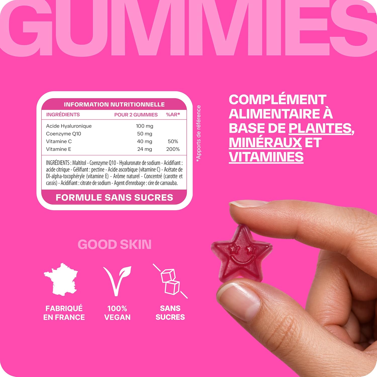 Lashilé Beauty - Anti-Aging + Anti-Wrinkle Food Supplement - Firmness & Radiance of the skin - Good Skin Vitamins - Hyaluronic Acid Q10 Vitamins C & E - Made in France - Cure 1 Month 60 Gummies - Image 10