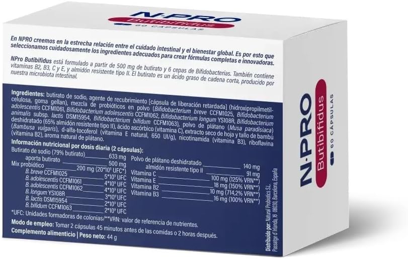 NPro SALUD INTESTINAL Butibifidus 60 Capsules - Supplement with Butyrate 500mg + 20,000 Million CFUs Bifidobacteria - Regenerates the intestinal mucous membranes and improves the microbiota - Image 3