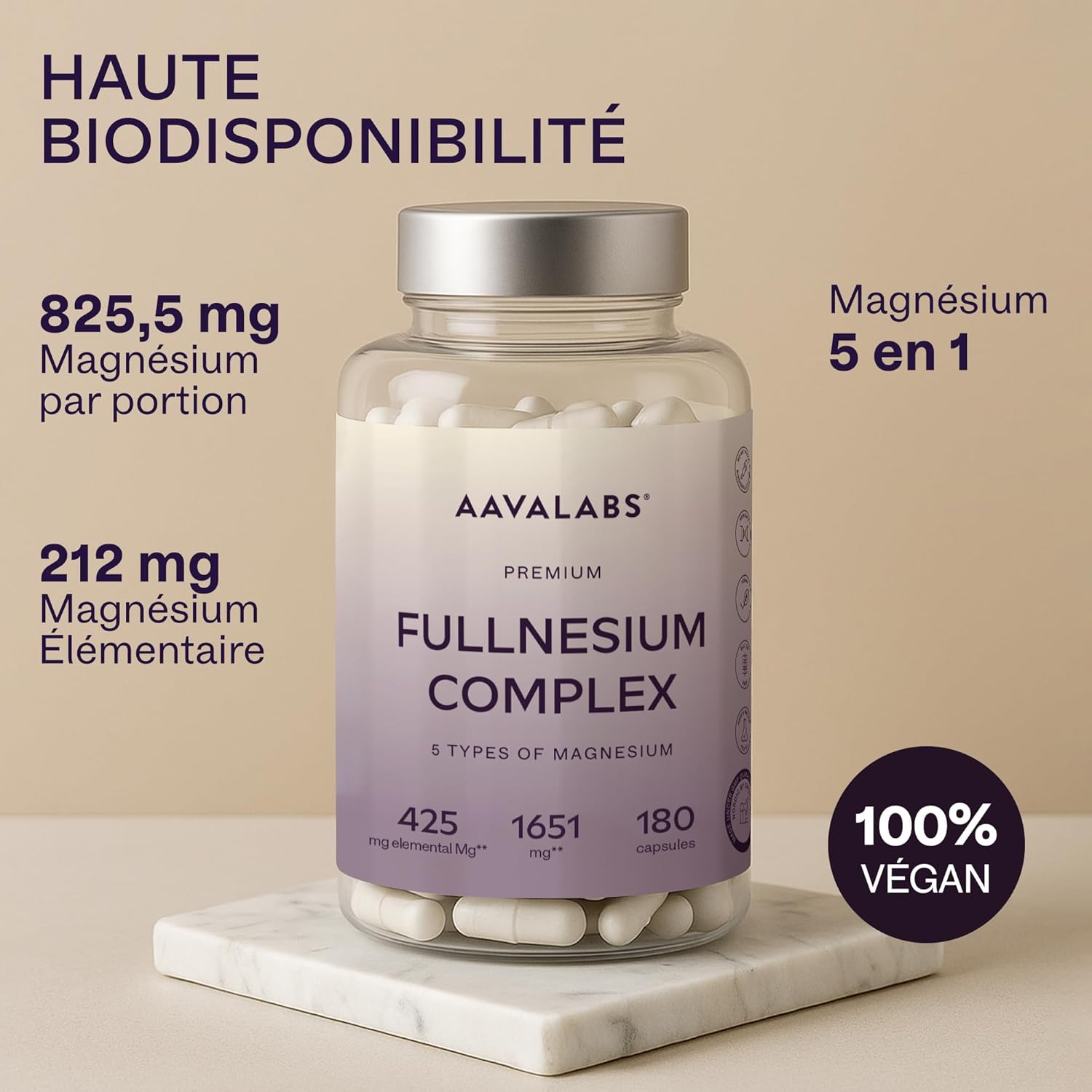 Magnesium Complex 212mg Pure Vegan Magnesium Citrate: Magnesium Citrate Bisglycinate Malate - Muscle Function Nervous System Energy Anti Fatigue - 180 Capsules - Image 3