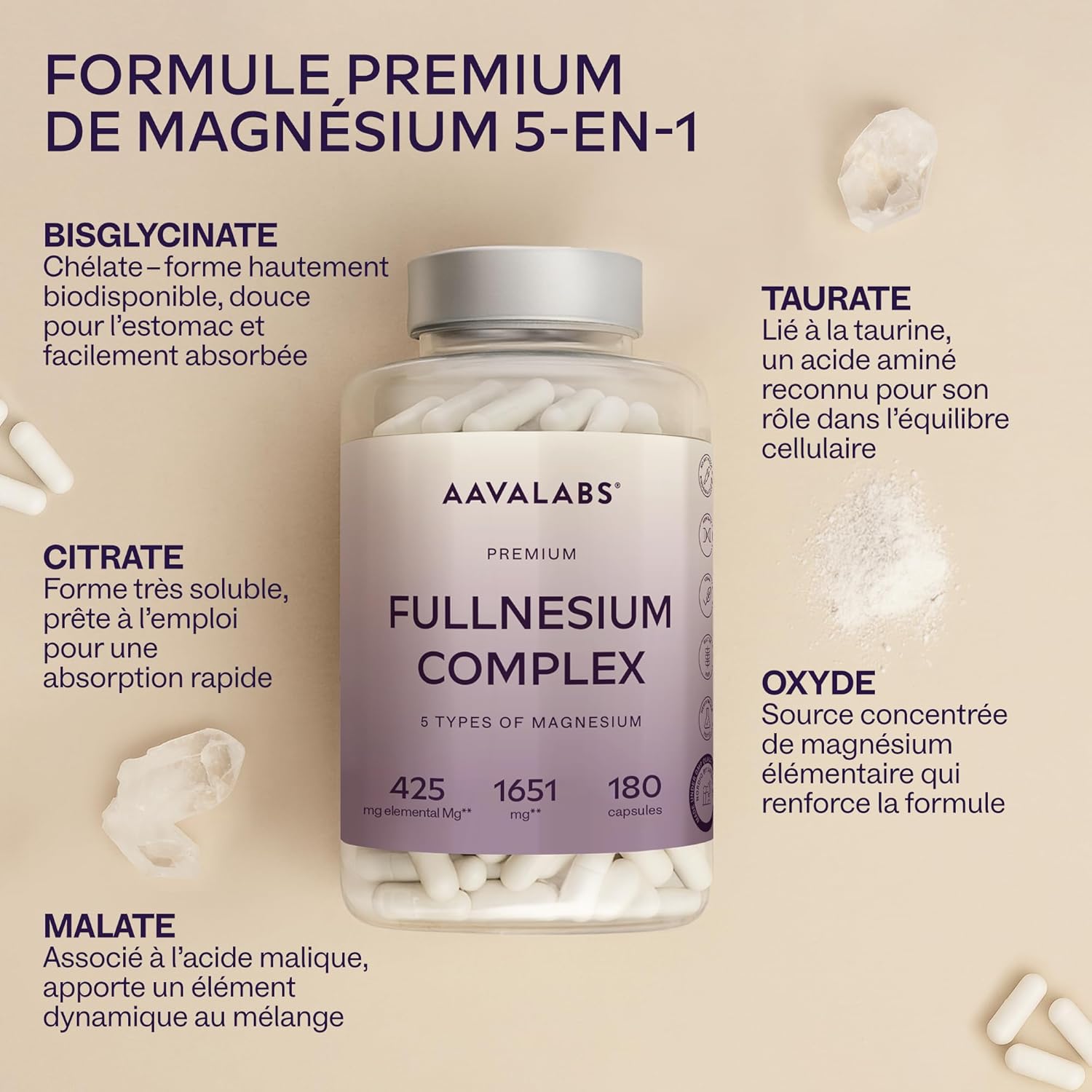 Magnesium Complex 212mg Pure Vegan Magnesium Citrate: Magnesium Citrate Bisglycinate Malate - Muscle Function Nervous System Energy Anti Fatigue - 180 Capsules - Image 5