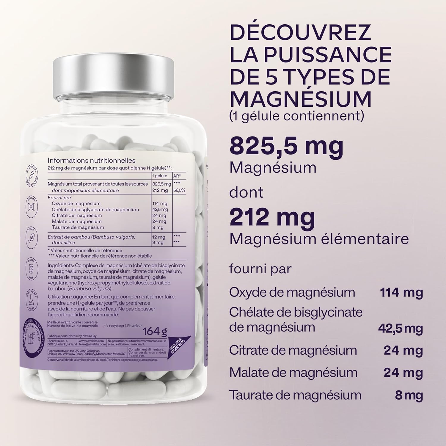 Magnesium Complex 212mg Pure Vegan Magnesium Citrate: Magnesium Citrate Bisglycinate Malate - Muscle Function Nervous System Energy Anti Fatigue - 180 Capsules - Image 6