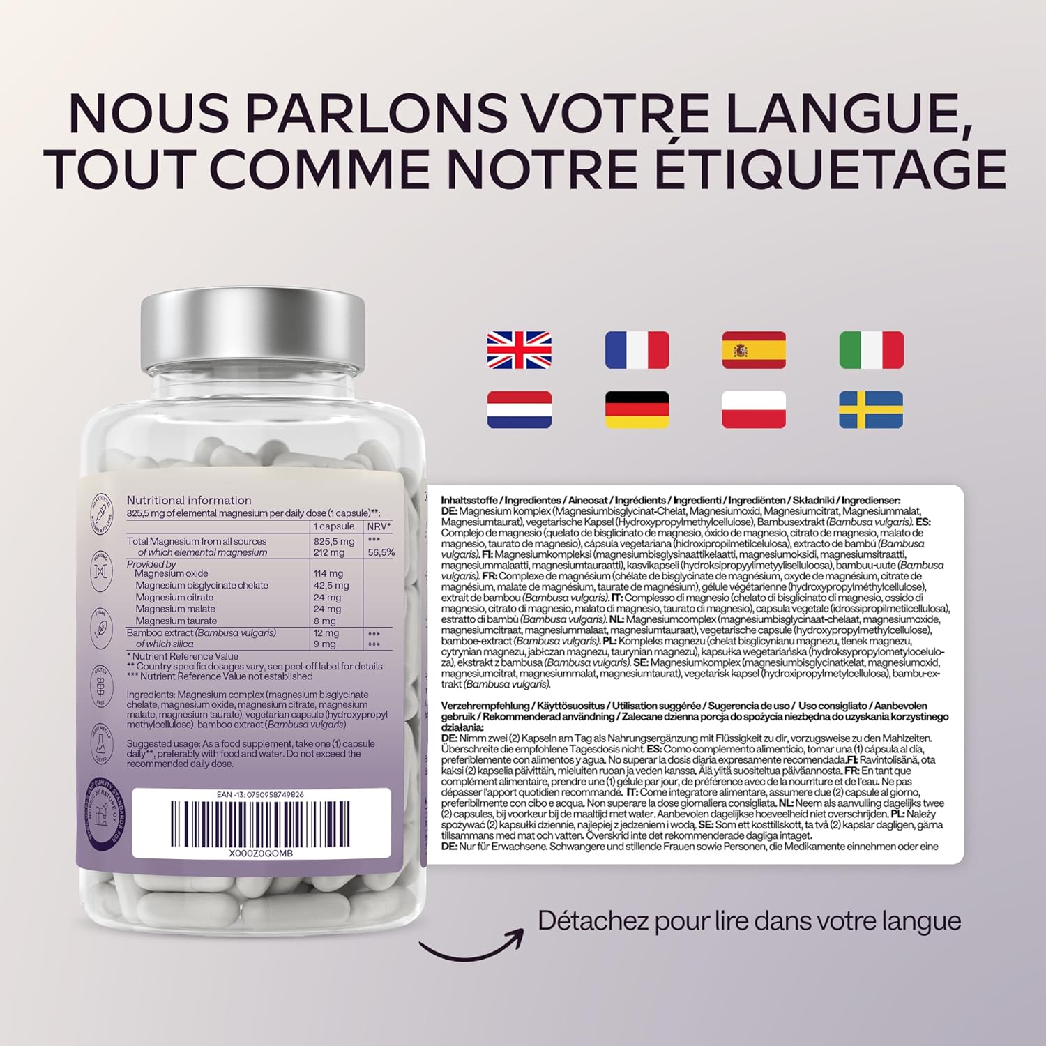 Magnesium Complex 212mg Pure Vegan Magnesium Citrate: Magnesium Citrate Bisglycinate Malate - Muscle Function Nervous System Energy Anti Fatigue - 180 Capsules - Image 9