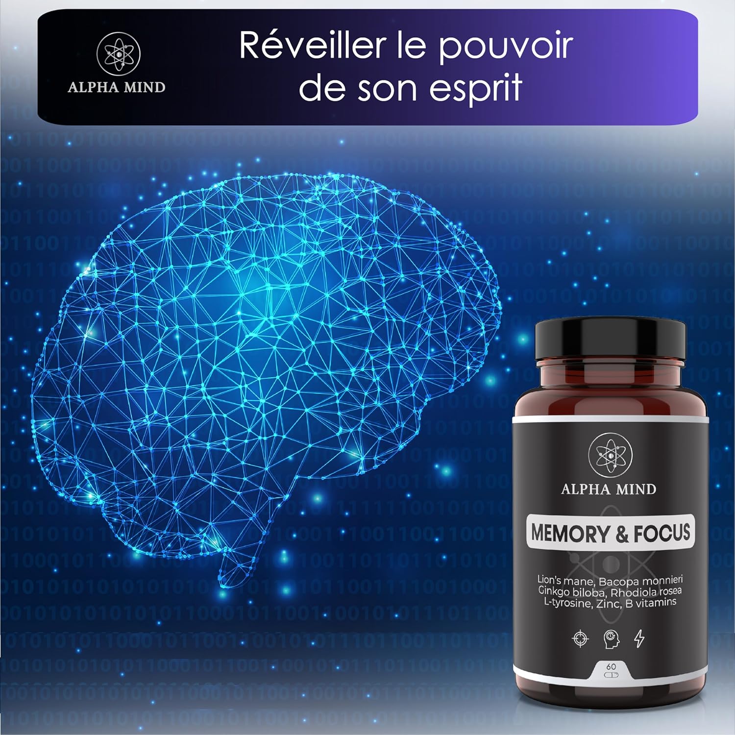 Powerful Nootropic - Memory and Concentration - With Lions Mane/Lions Mane, Ginkgo biloba, Bacopa Monnieri, Rhodiola Rosea, L Tyrosine, Zinc, B Vitamins - Caffeine Free - Image 5