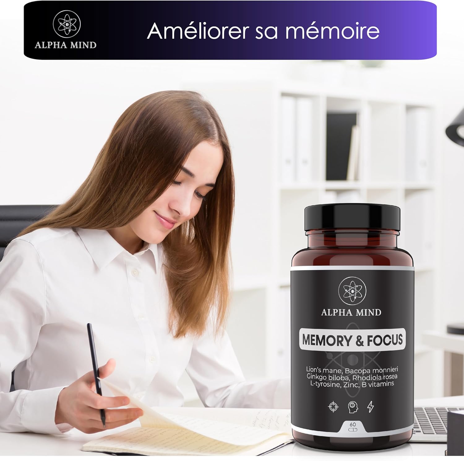 Powerful Nootropic - Memory and Concentration - With Lions Mane/Lions Mane, Ginkgo biloba, Bacopa Monnieri, Rhodiola Rosea, L Tyrosine, Zinc, B Vitamins - Caffeine Free - Image 7