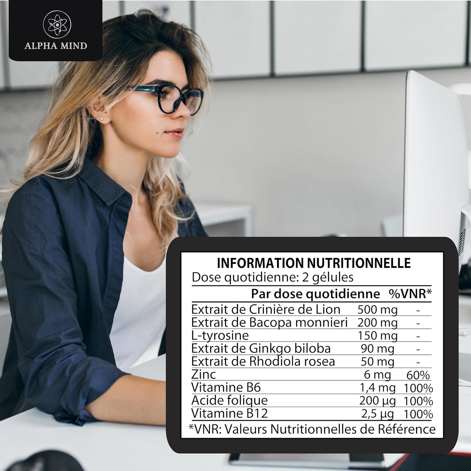 Powerful Nootropic - Memory and Concentration - With Lions Mane/Lions Mane, Ginkgo biloba, Bacopa Monnieri, Rhodiola Rosea, L Tyrosine, Zinc, B Vitamins - Caffeine Free - Image 8