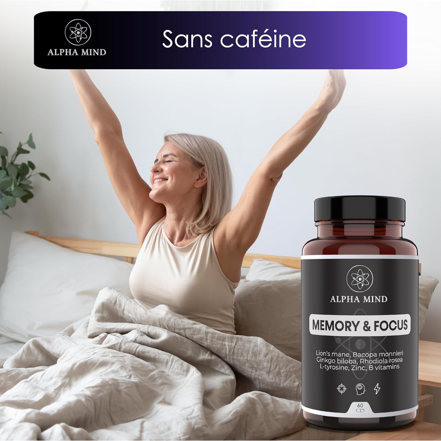 Powerful Nootropic - Memory and Concentration - With Lions Mane/Lions Mane, Ginkgo biloba, Bacopa Monnieri, Rhodiola Rosea, L Tyrosine, Zinc, B Vitamins - Caffeine Free - Image 9