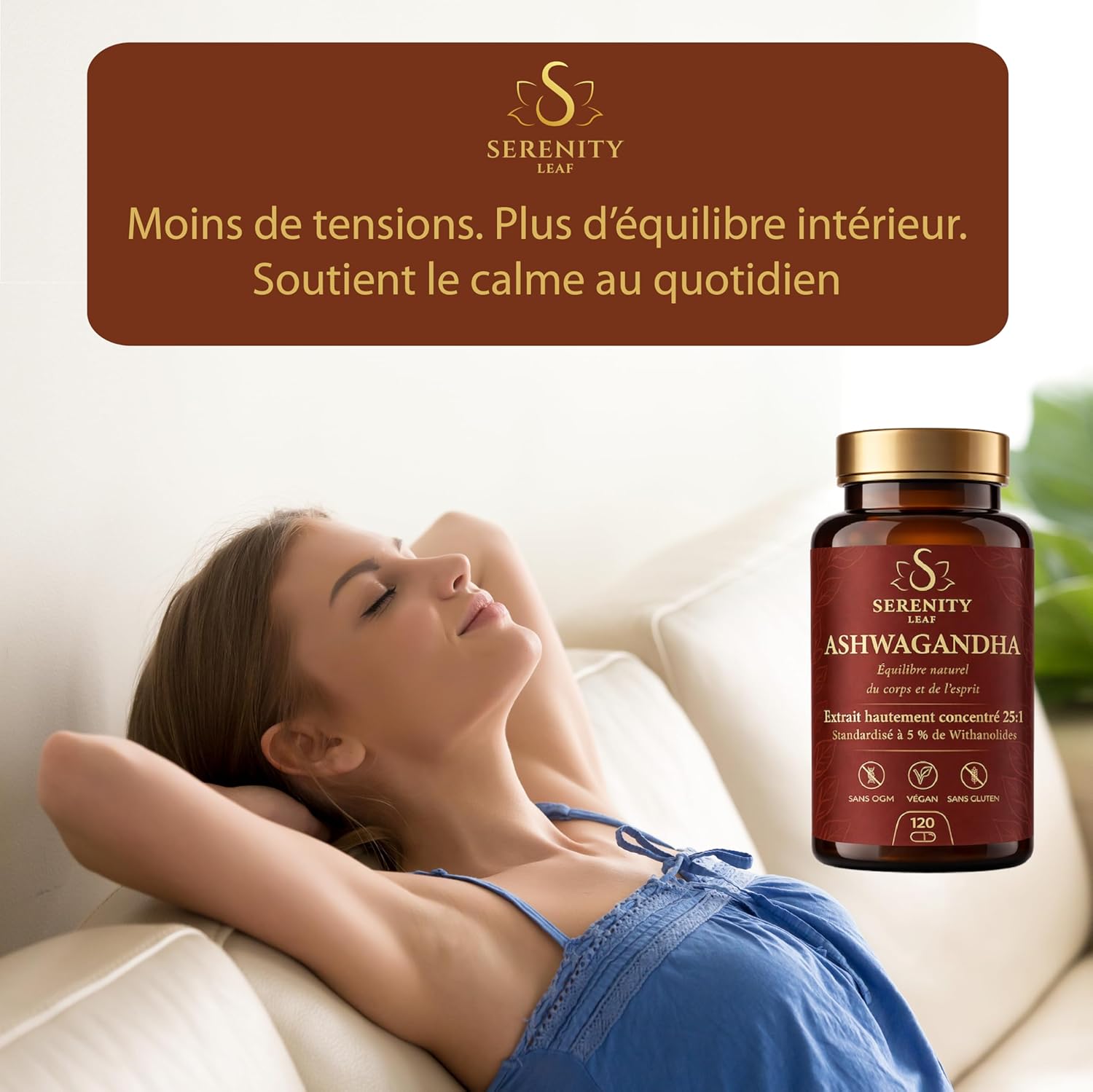 Ashwagandha 25:1 High Power - Standardized to 5% Withanolides - Serenity Leaf - Adaptogen for Stress, Calm, Relaxation and Wellness - 120 Vegetable Capsules - Image 3