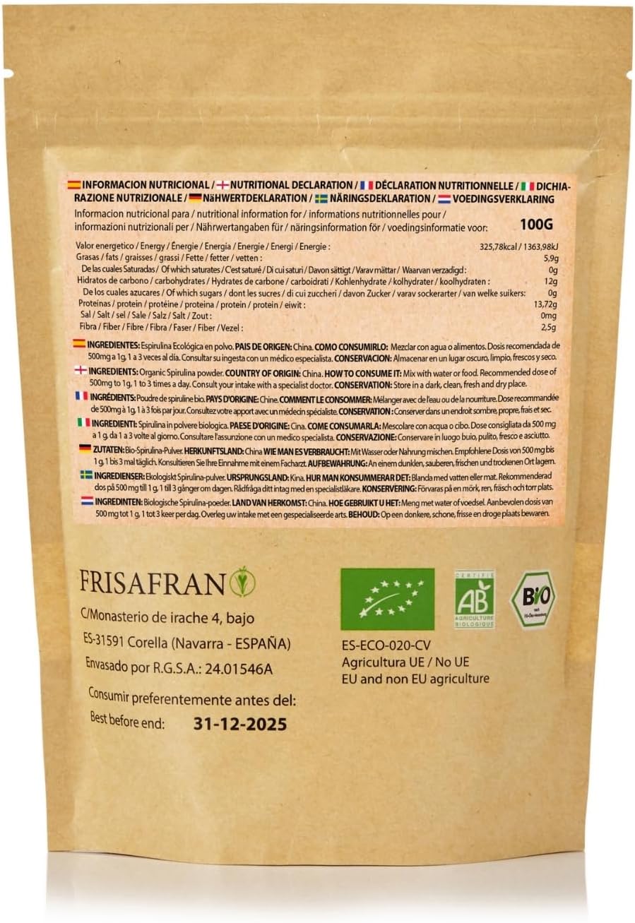 FRISAFRAN | Organic Spirulina Powder 100g | Pure and Natural Spirulina | Vegan Supplement | Rich in Protein | Antioxidant Purity | Natural And No Additives | Organic | Detox | Super Food Powder - Image 8