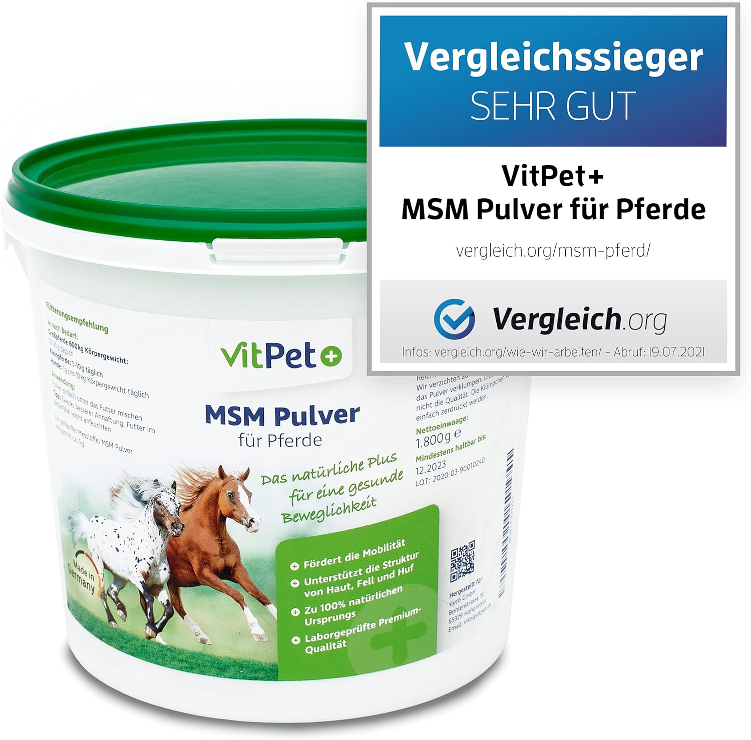 MSM Cheval - Premium MSM Horse Powder in 1.8kg Bucket with Measuring Spoon (Methylsulfonylmethane/Sulphur Powder for Horses and Dogs) - Image 4