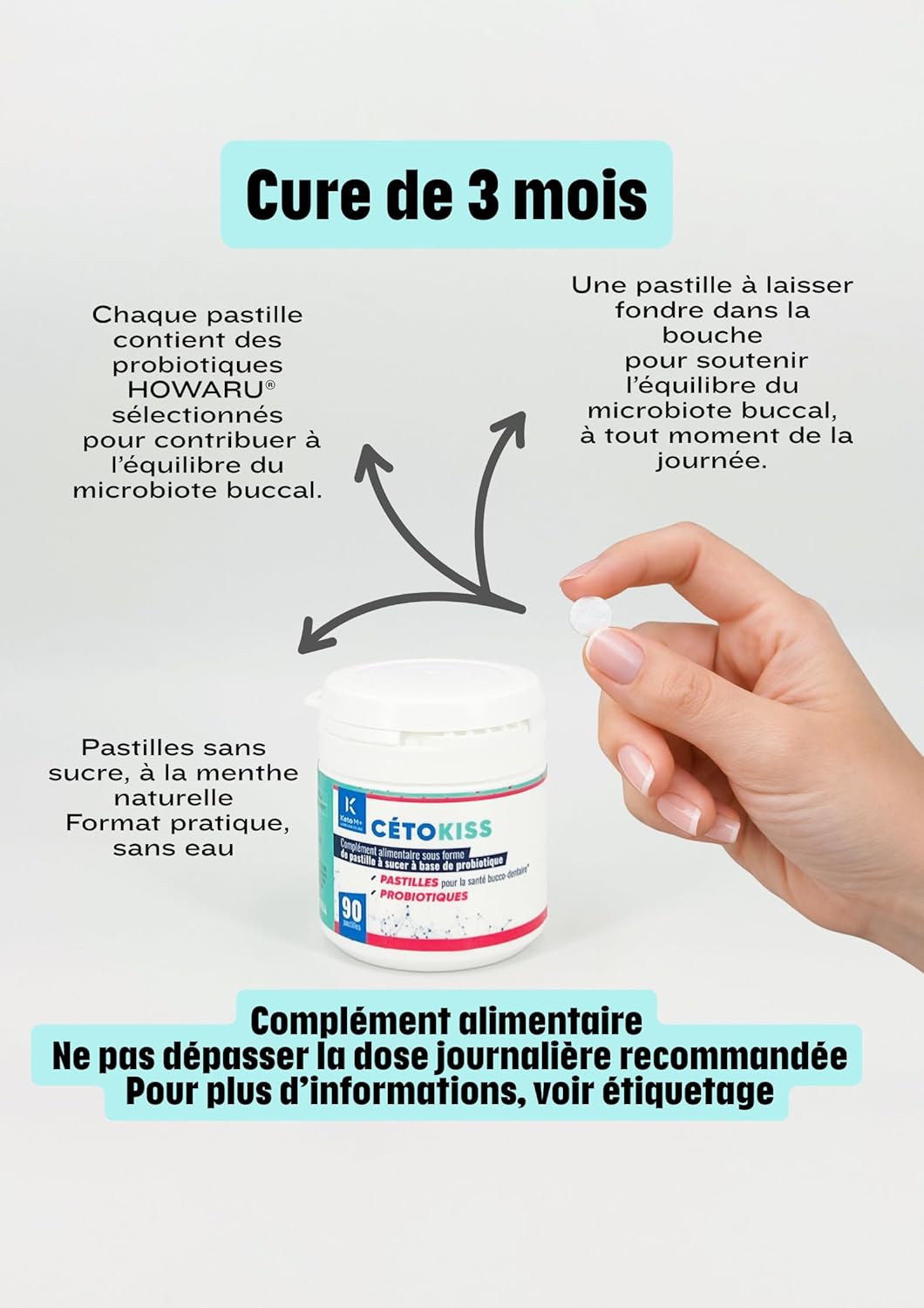 CETOKISS Oral Probiotic Mint | 1 Billion UFC HOWARU | Fresh Breath & Healthy Gums | Sugar Free | 90 Lozenges - 3 Month Cure | Balance of Flora and Oral Microbiota - Image 6