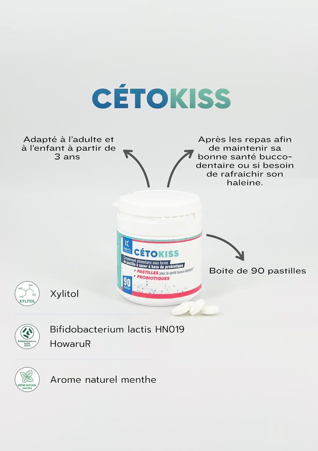 CETOKISS Oral Probiotic Mint | 1 Billion UFC HOWARU | Fresh Breath & Healthy Gums | Sugar Free | 90 Lozenges - 3 Month Cure | Balance of Flora and Oral Microbiota - Image 7