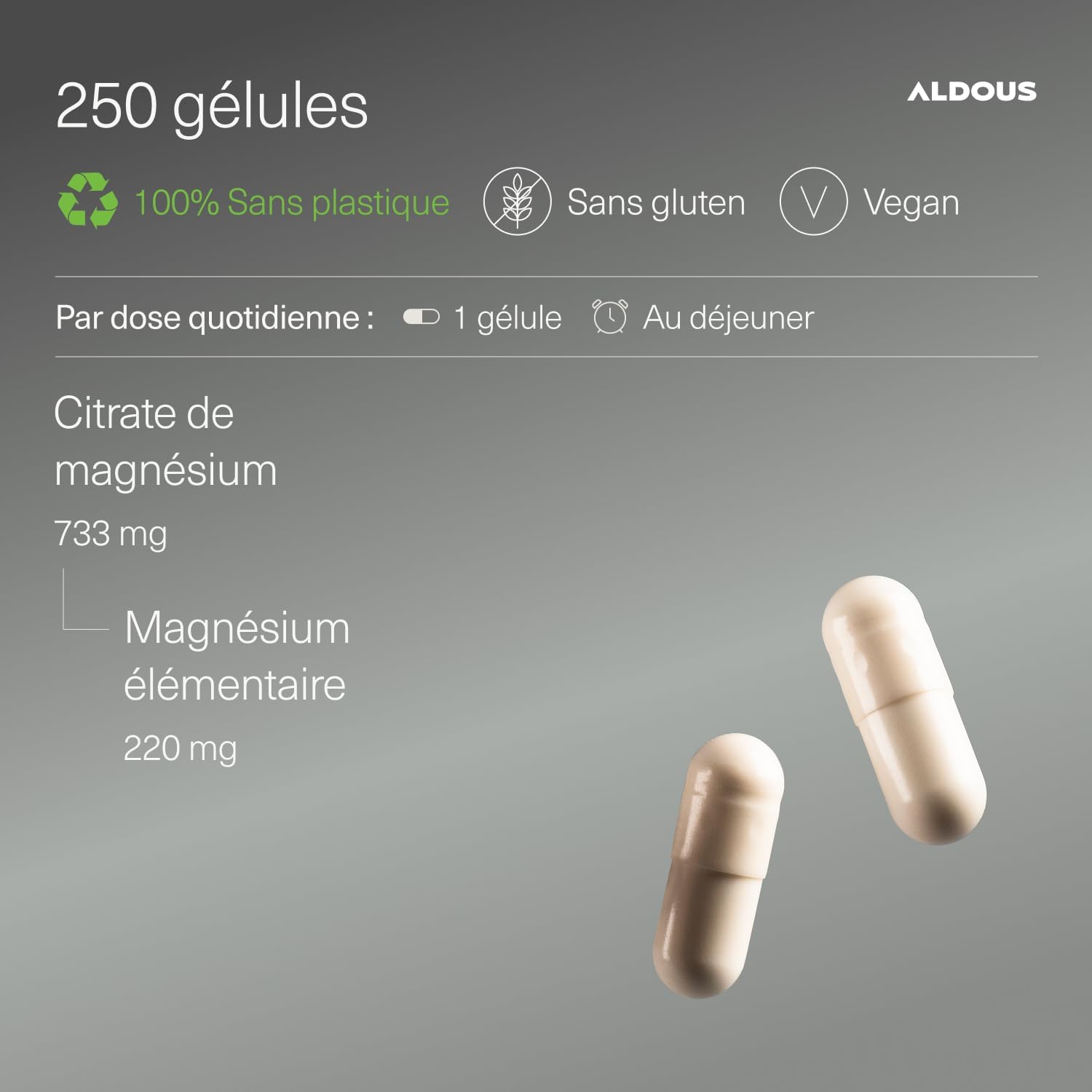 Magnesium Citrate - 250 Capsules - 220mg Elemental Magnesium - Highly Bioavailable Magnesium - Fatigue & Fatigue - Bones & Joints Muscle - ALDOUS - Image 4