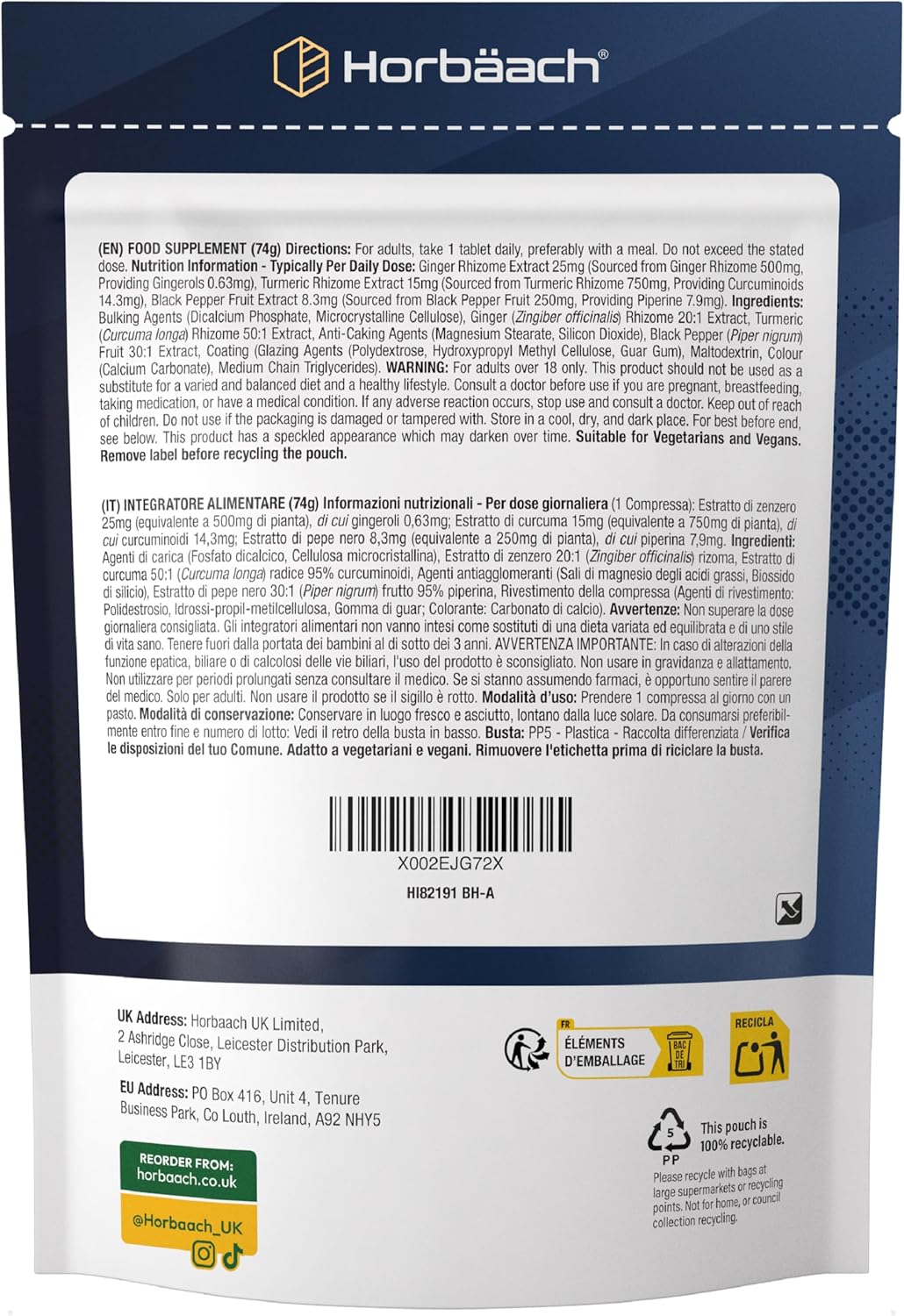 Turmeric Ginger Black Pepper 1500mg | 365 Vegan Tablets | Turmeric Complex with Piperine | Horbaach - Image 6