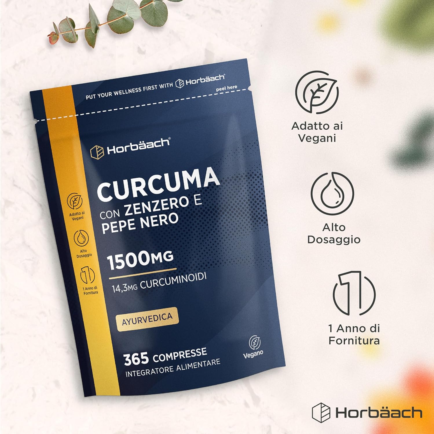 Turmeric Ginger Black Pepper 1500mg | 365 Vegan Tablets | Turmeric Complex with Piperine | Horbaach - Image 7