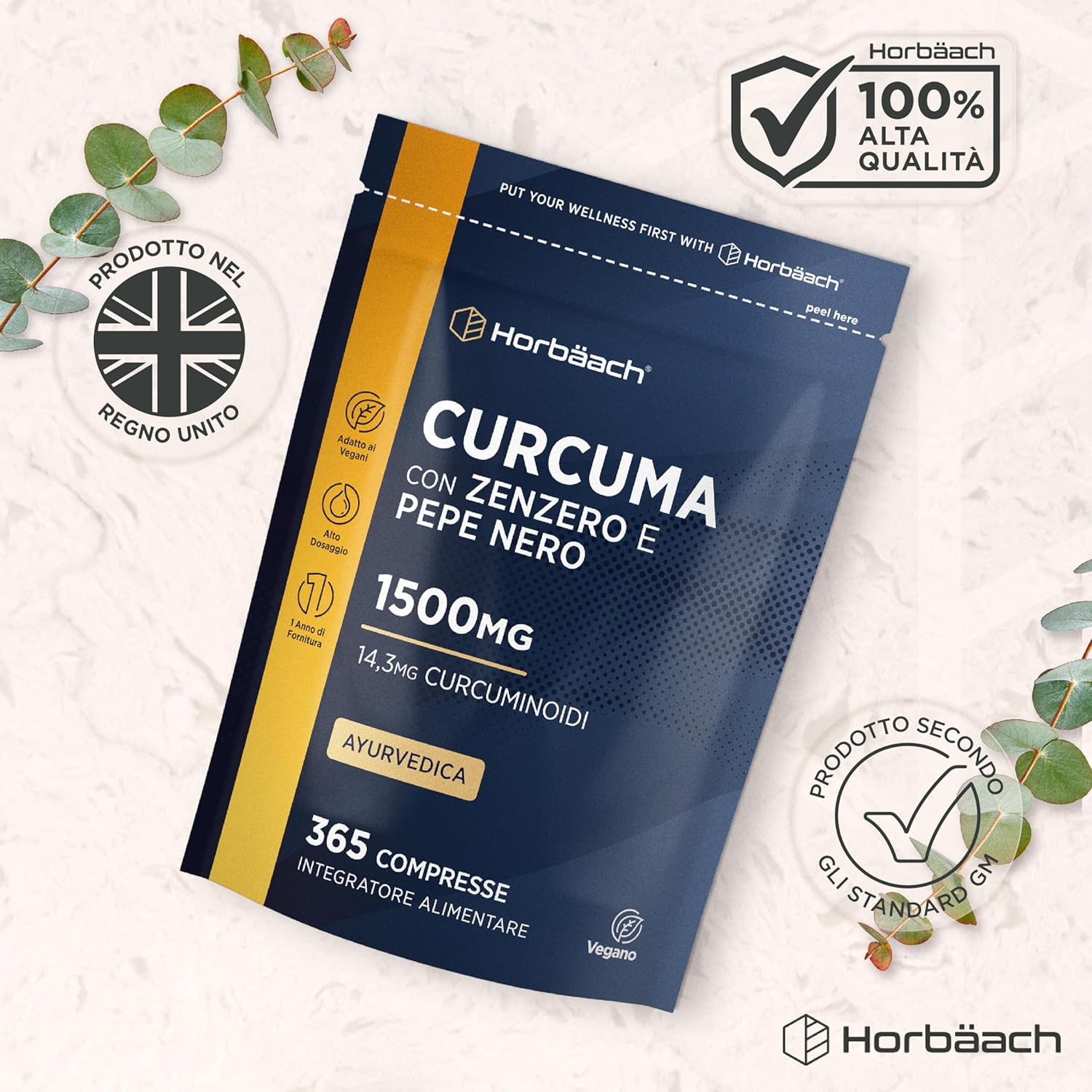 Turmeric Ginger Black Pepper 1500mg | 365 Vegan Tablets | Turmeric Complex with Piperine | Horbaach - Image 8