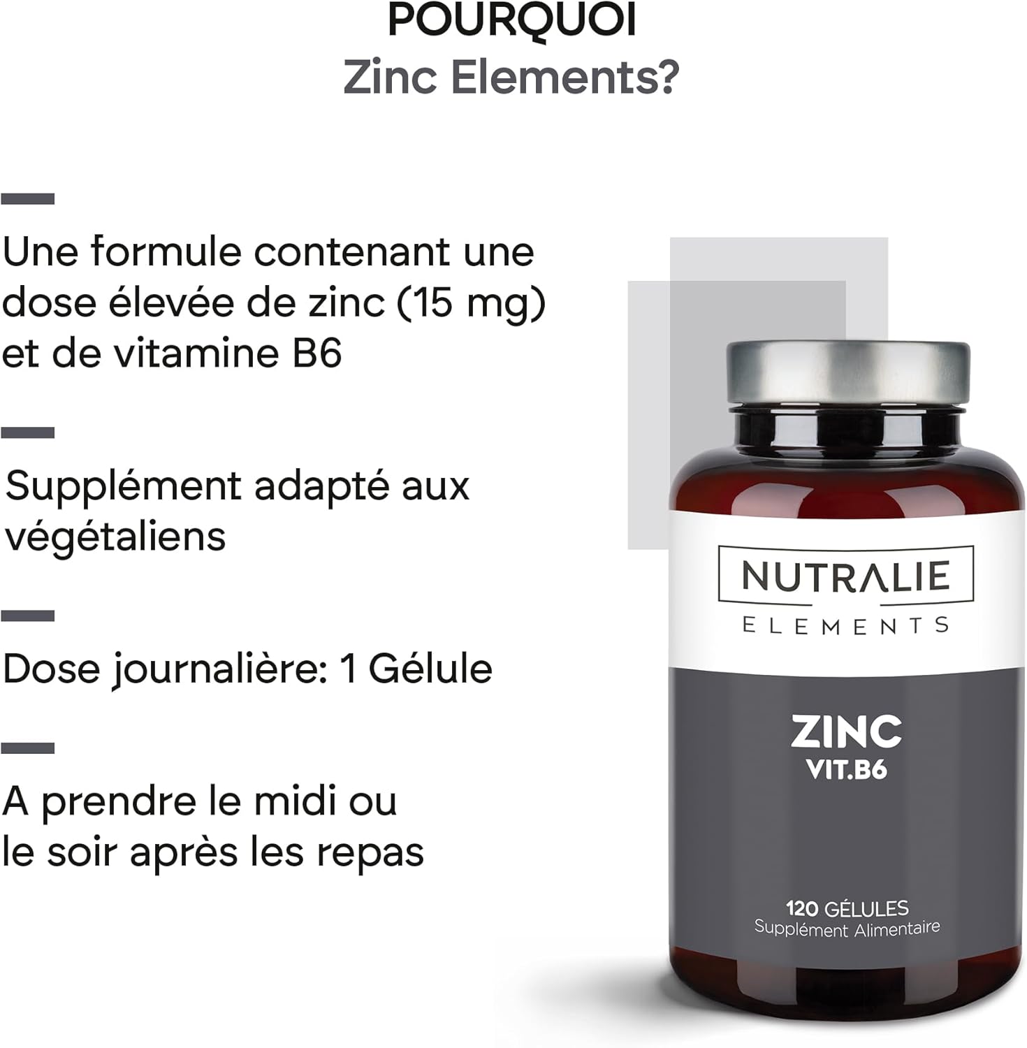 Zinc Dietary Supplement - Organic Zinc Citrate - Skin, Hair, Nails, Acne - Immune System + Vit B6 - Zinc Citrate 15mg - 120 Vegetable Capsules - Image 4