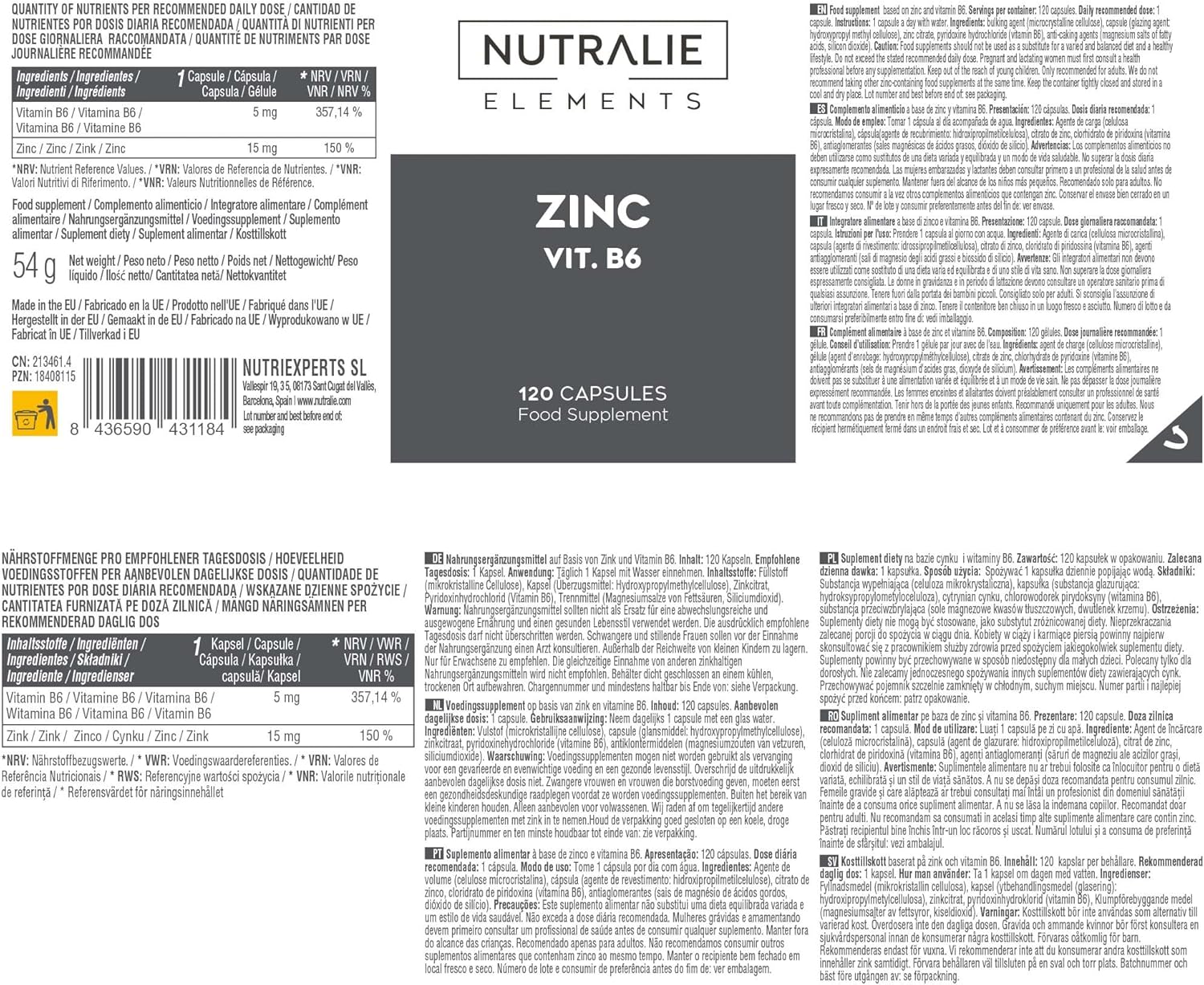 Zinc Dietary Supplement - Organic Zinc Citrate - Skin, Hair, Nails, Acne - Immune System + Vit B6 - Zinc Citrate 15mg - 120 Vegetable Capsules - Image 7