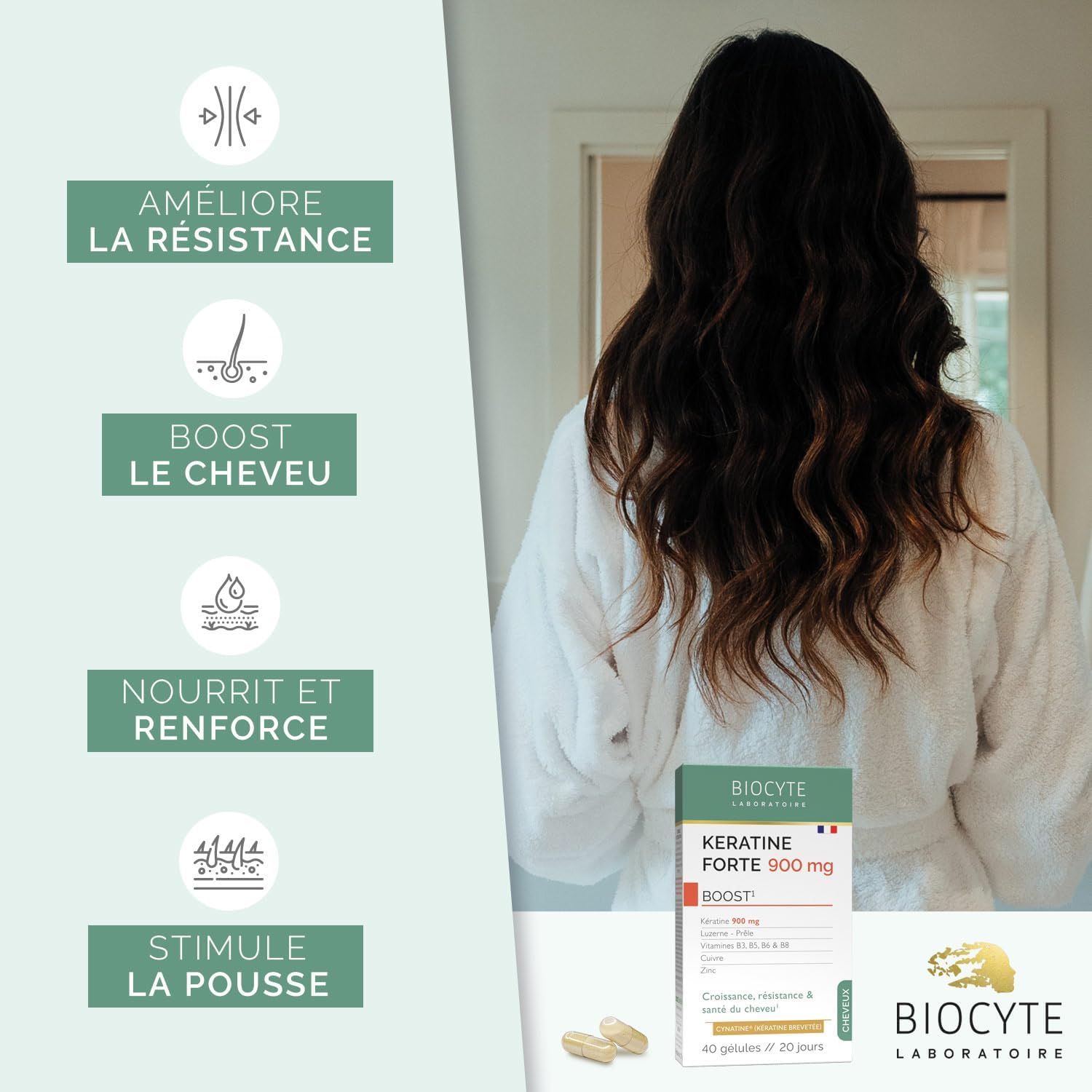 BIOCYTE Keratin Forte 900mg - Hair Growth, Strength & Health - Biotin Vitamin B6, Zinc, Horsetail, Alfalfa - Hair Food Supplement - 20 Day Program - Image 4
