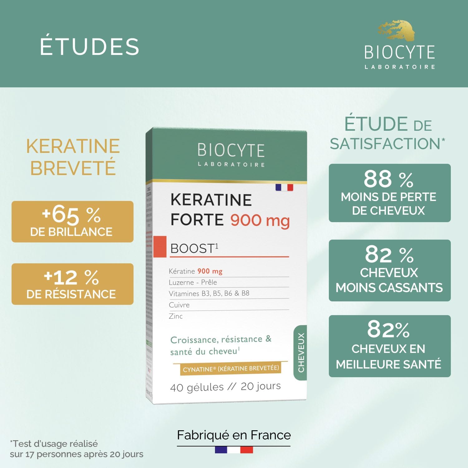 BIOCYTE Keratin Forte 900mg - Hair Growth, Strength & Health - Biotin Vitamin B6, Zinc, Horsetail, Alfalfa - Hair Food Supplement - 20 Day Program - Image 5