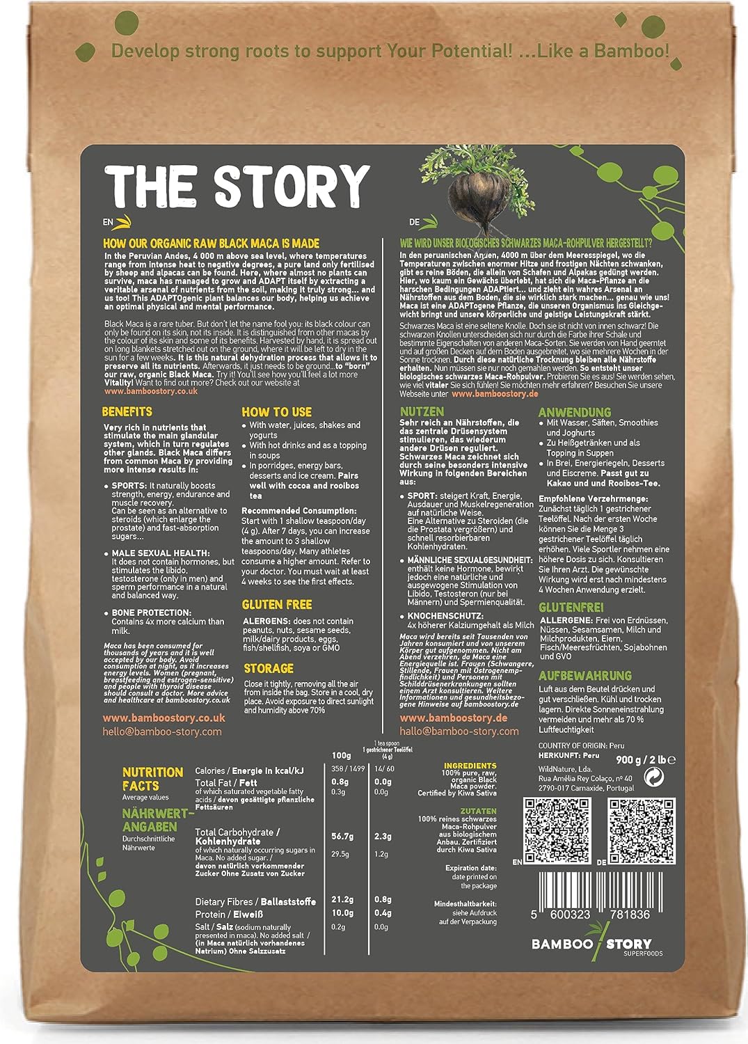 BAMBOO STORY | BLACK Maca | Powder | 100% Peru | Raw | Organic | Pure | 900 g - Image 3