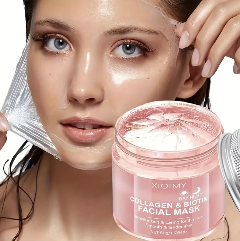 XIOIMY Hydrating Collagen Biotin Face Mask, Day and Night Face Mask with Jelly Texture, Vitamin C, Jojoba Oil, Peach Extract, 50g - Image 3