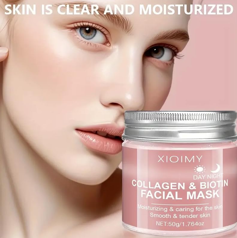 XIOIMY Hydrating Collagen Biotin Face Mask, Day and Night Face Mask with Jelly Texture, Vitamin C, Jojoba Oil, Peach Extract, 50g - Image 4