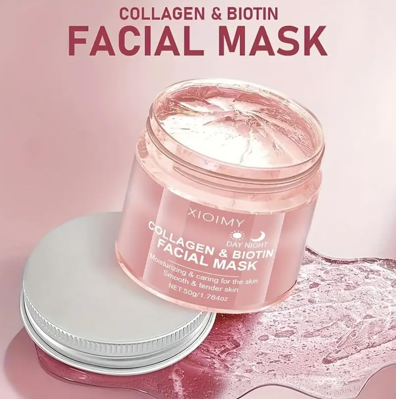 XIOIMY Hydrating Collagen Biotin Face Mask, Day and Night Face Mask with Jelly Texture, Vitamin C, Jojoba Oil, Peach Extract, 50g - Image 6
