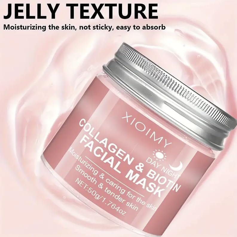 XIOIMY Hydrating Collagen Biotin Face Mask, Day and Night Face Mask with Jelly Texture, Vitamin C, Jojoba Oil, Peach Extract, 50g - Image 9