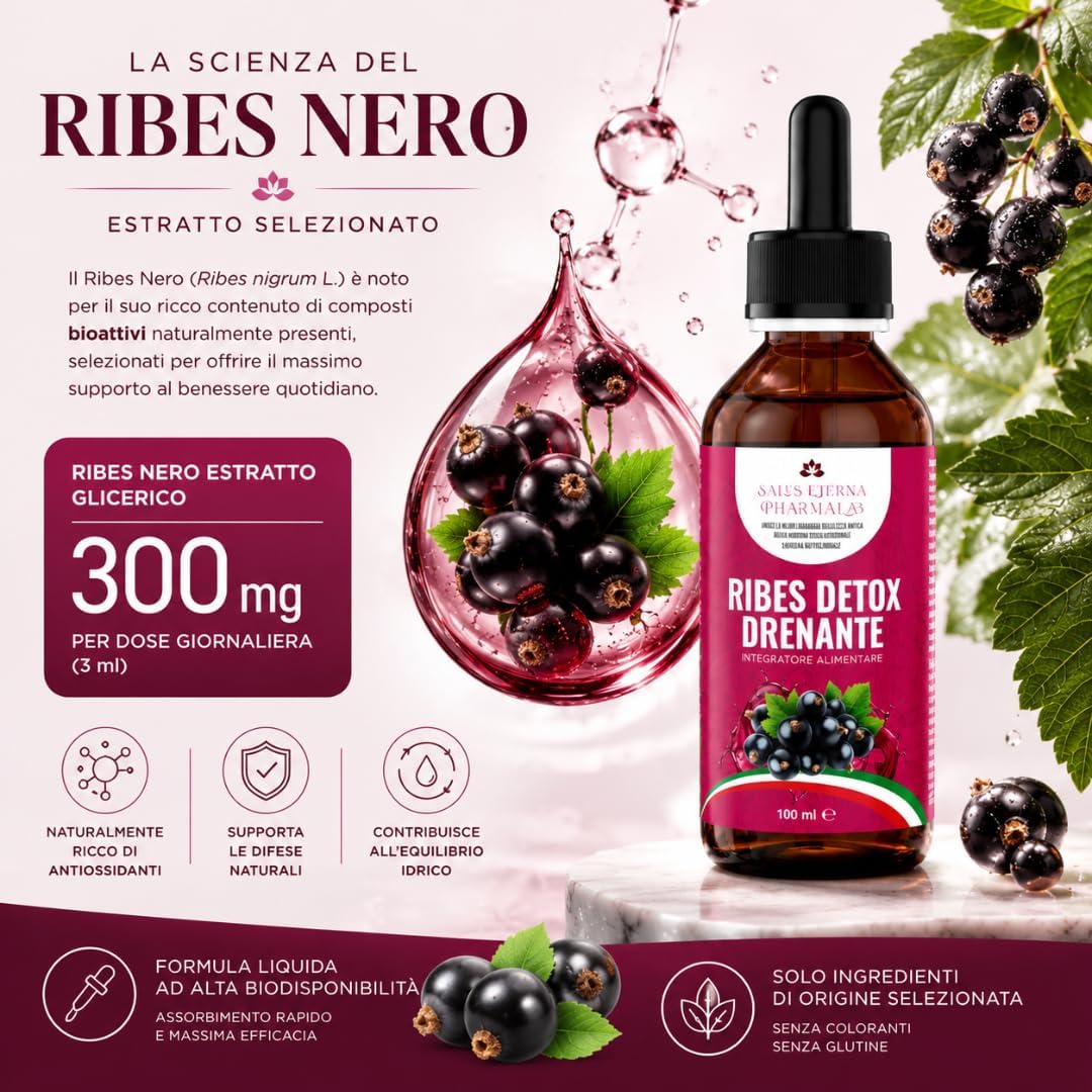Salus Eterna Blackcurrant Nigrum Detox Draining Forte 100ml - Natural Purification for Liver and Kidneys, Antioxidant and Diuretic for Water Retention, Immune Support, Made in Italy - Image 4