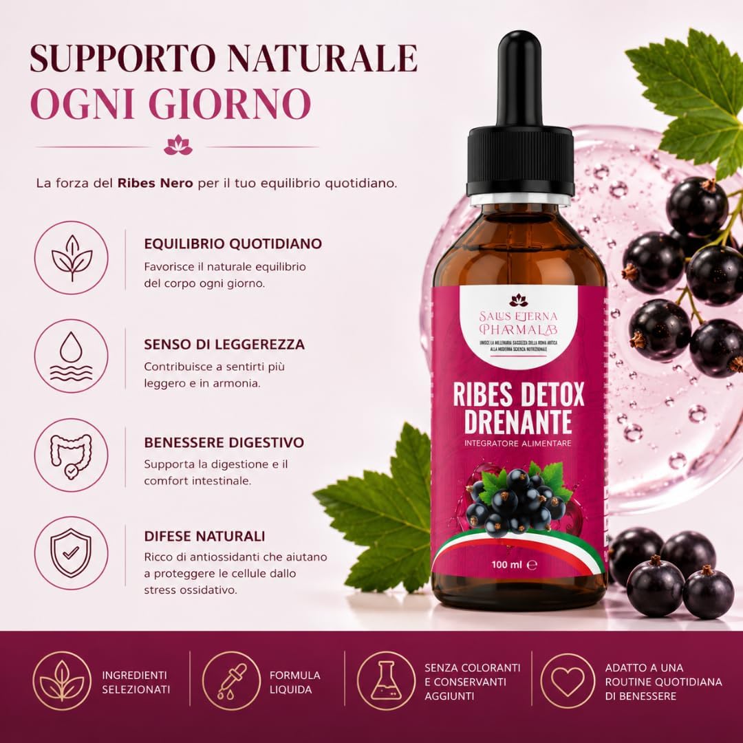 Salus Eterna Blackcurrant Nigrum Detox Draining Forte 100ml - Natural Purification for Liver and Kidneys, Antioxidant and Diuretic for Water Retention, Immune Support, Made in Italy - Image 6
