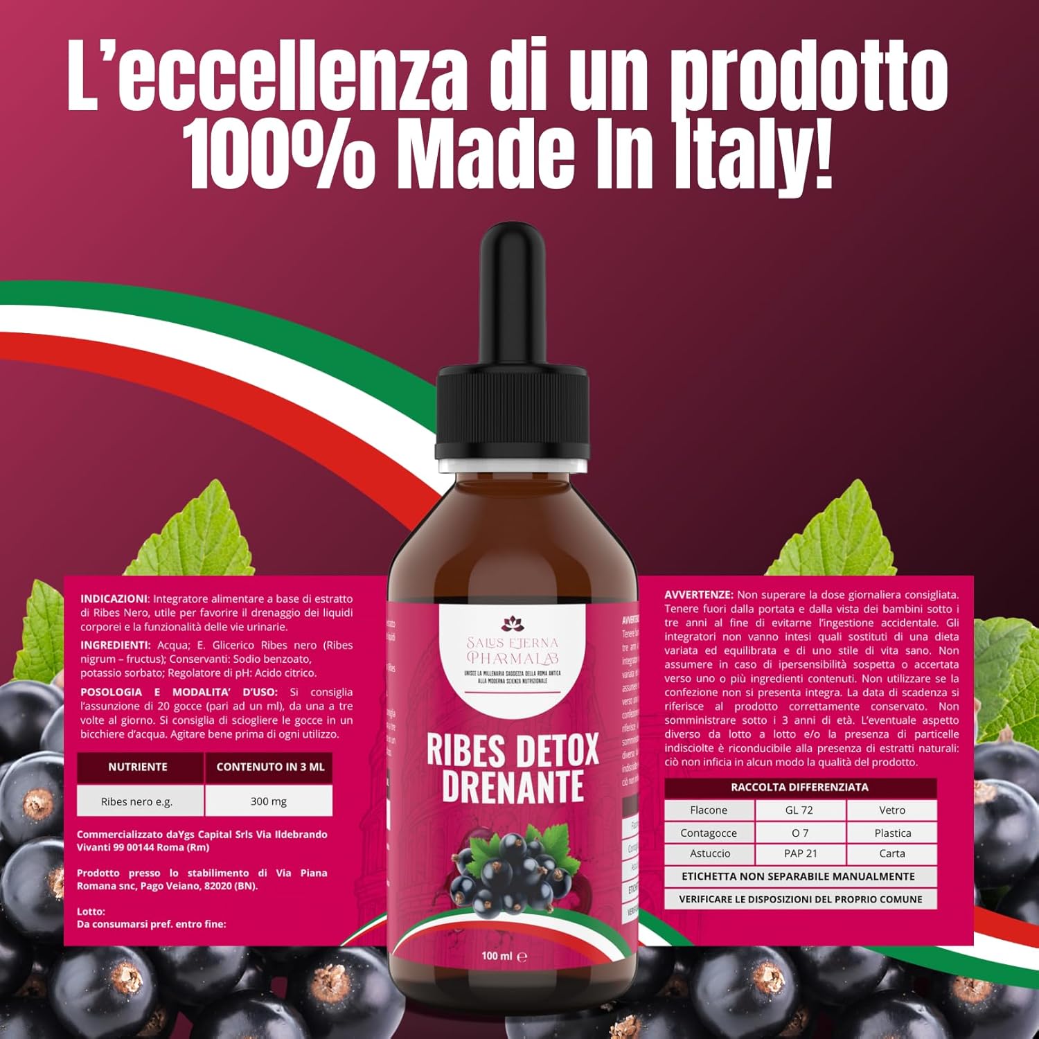 Salus Eterna Blackcurrant Nigrum Detox Draining Forte 100ml - Natural Purification for Liver and Kidneys, Antioxidant and Diuretic for Water Retention, Immune Support, Made in Italy - Image 9